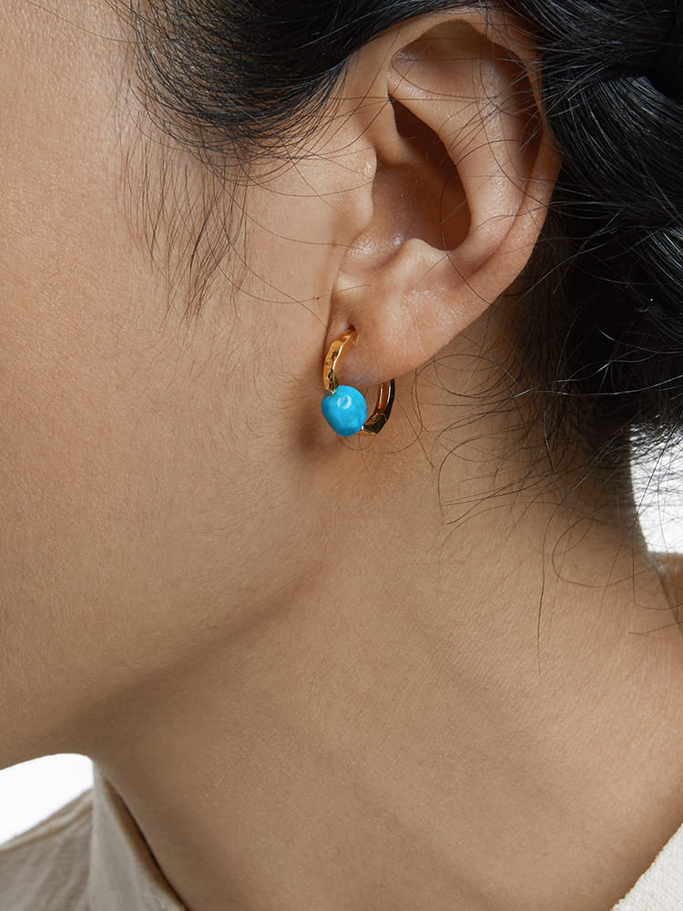 Handcrafted Tibetan-Style Ramratso Natural Turquoise Earring