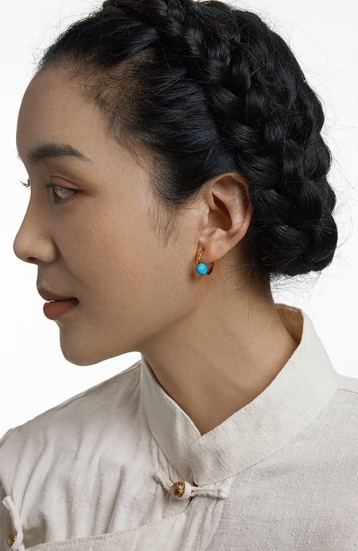 Handcrafted Tibetan-Style Ramratso Natural Turquoise Earring