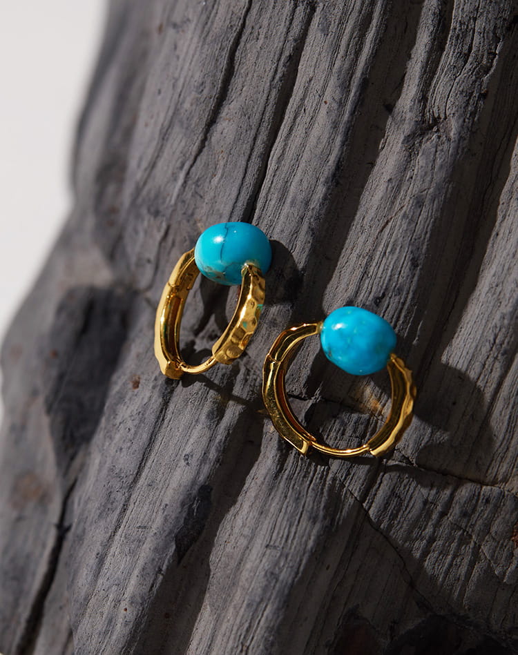 Handcrafted Tibetan-Style Ramratso Natural Turquoise Earring