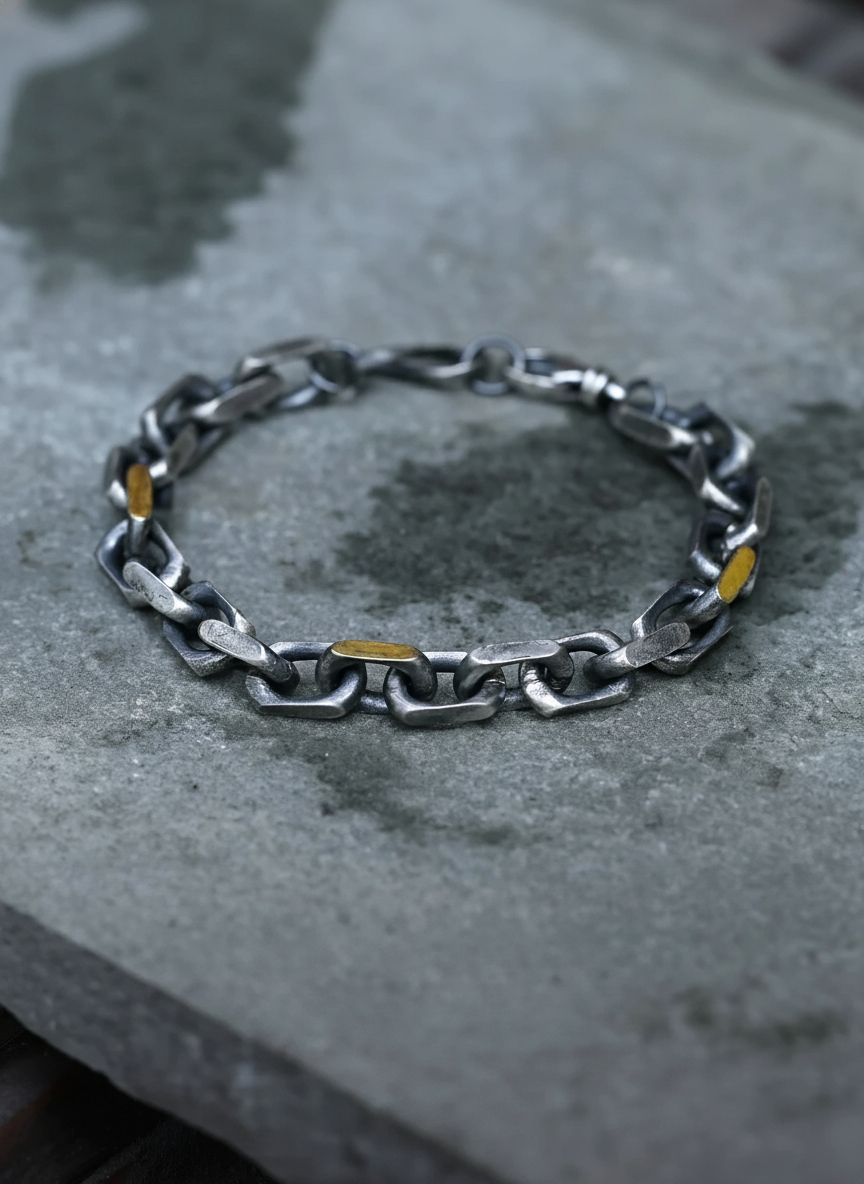 Men-s-S925-Sterling-Silver-Bracelet-with-Gold-Accent_12