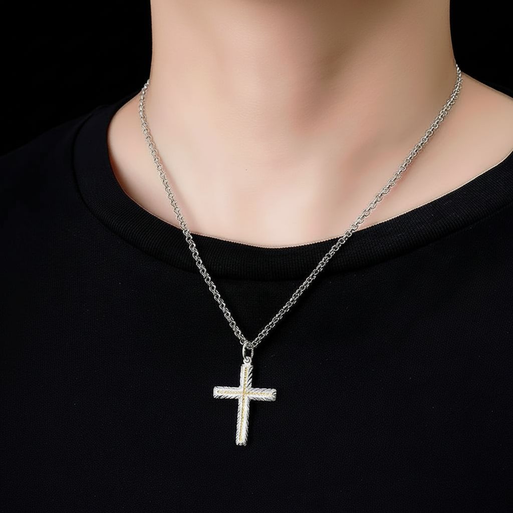 Handmade 999 Silver Cross Pendant with 24K Gold Accent