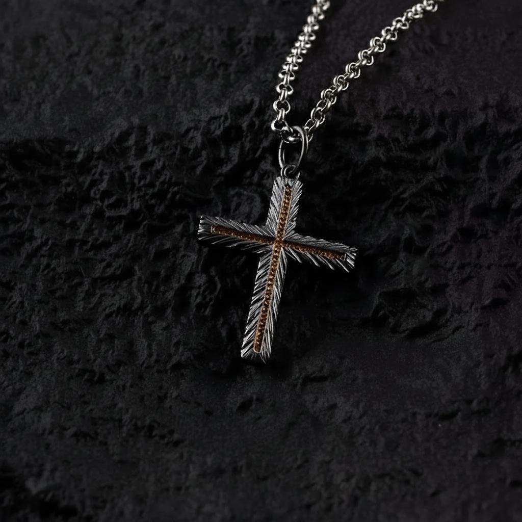 Handmade 999 Silver Cross Pendant with 24K Gold Accent