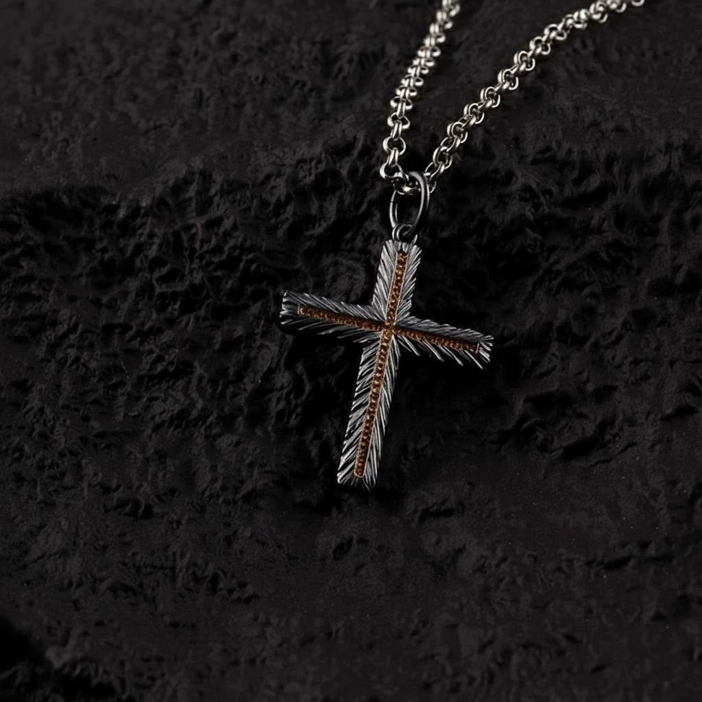 Handmade 999 Silver Cross Pendant with 24K Gold Accent