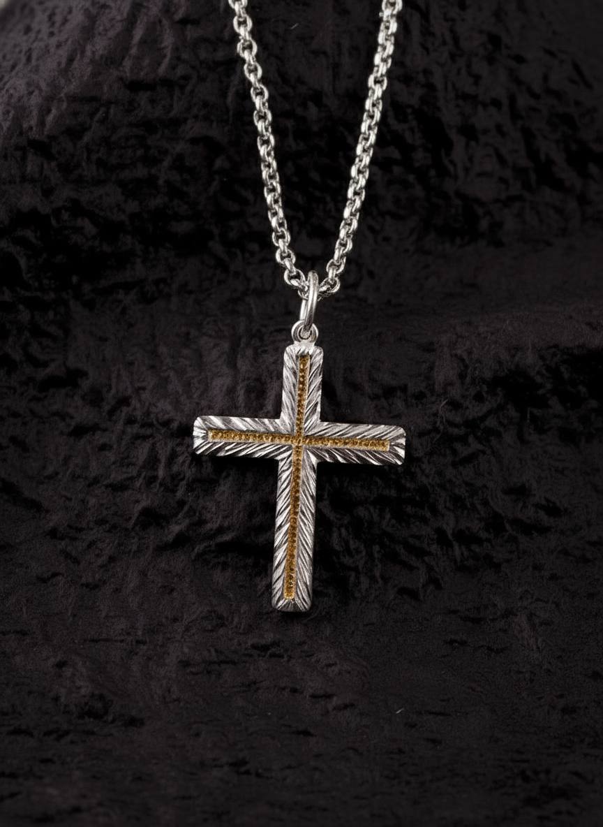Handmade 999 Silver Cross Pendant with 24K Gold Accent