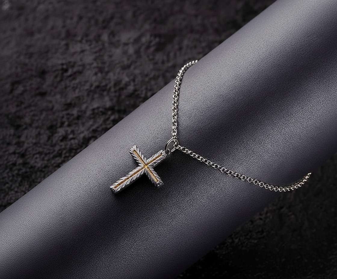 Handmade 999 Silver Cross Pendant with 24K Gold Accent