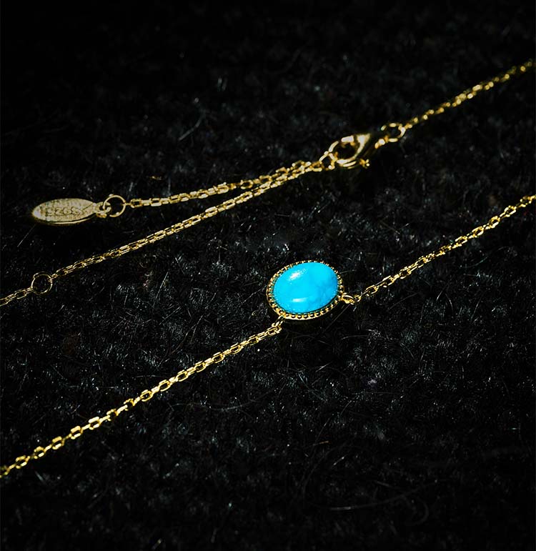 Minimalist Tibetan Natural Turquoise Necklace in 925 Sterling Silver