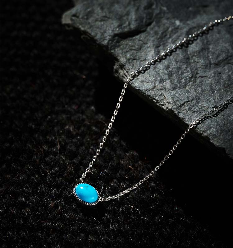 Minimalist Tibetan Natural Turquoise Necklace in 925 Sterling Silver