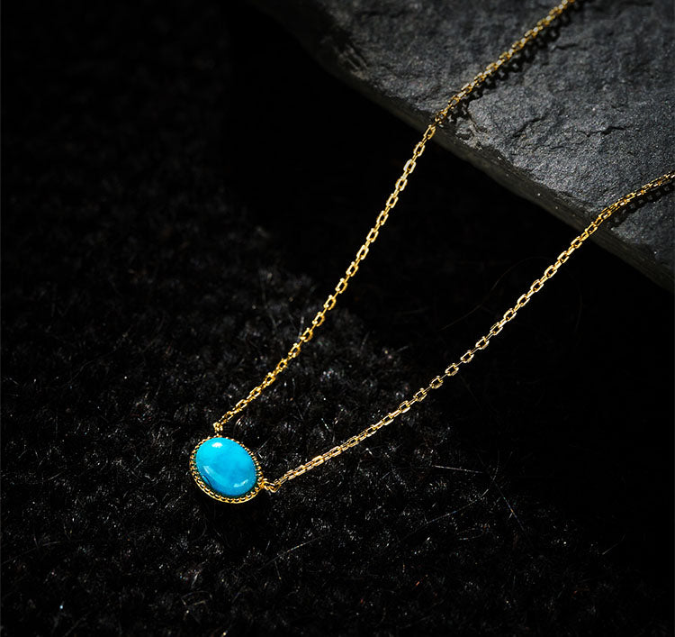 Minimalist Tibetan Natural Turquoise Necklace in 925 Sterling Silver