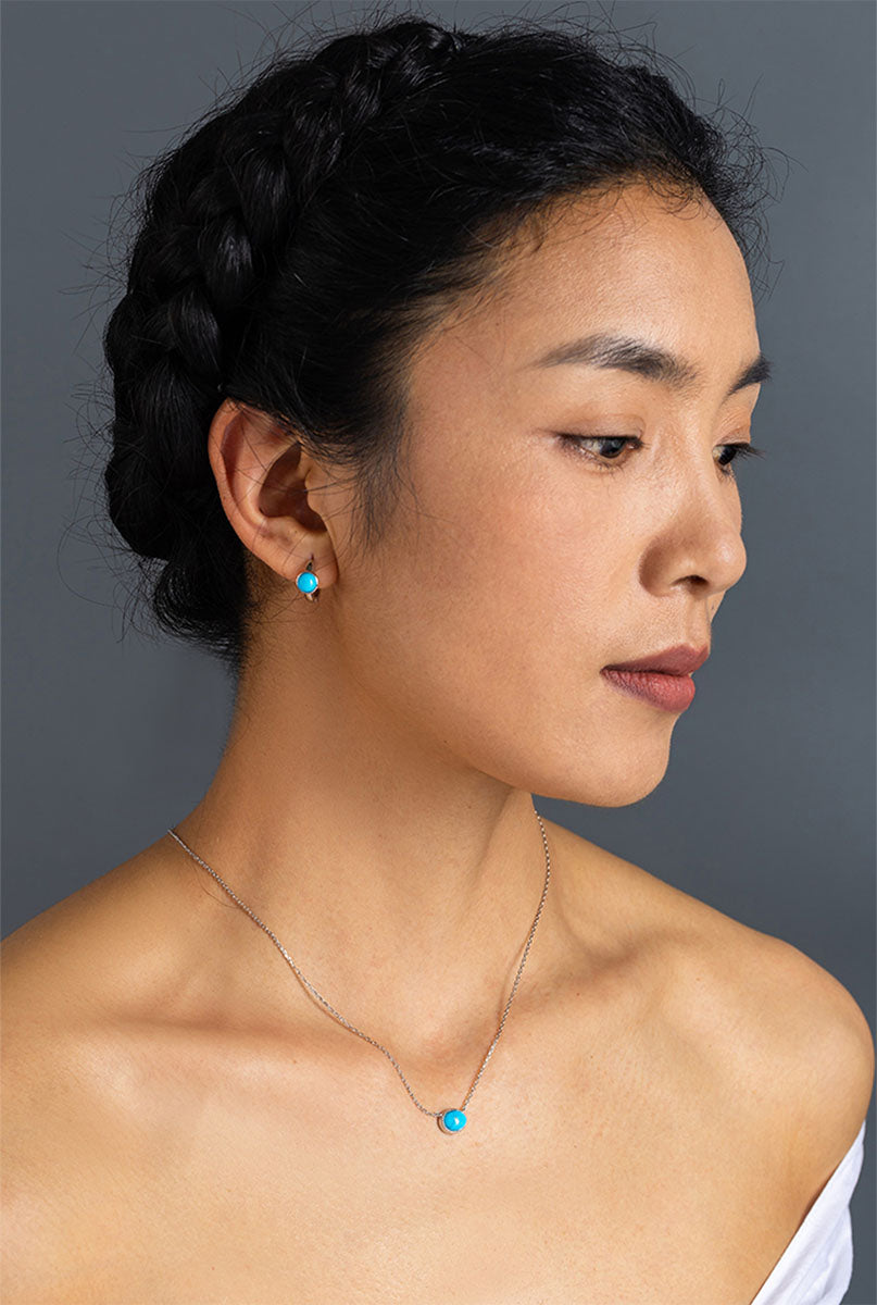 Minimalist Tibetan Natural Turquoise Necklace in 925 Sterling Silver