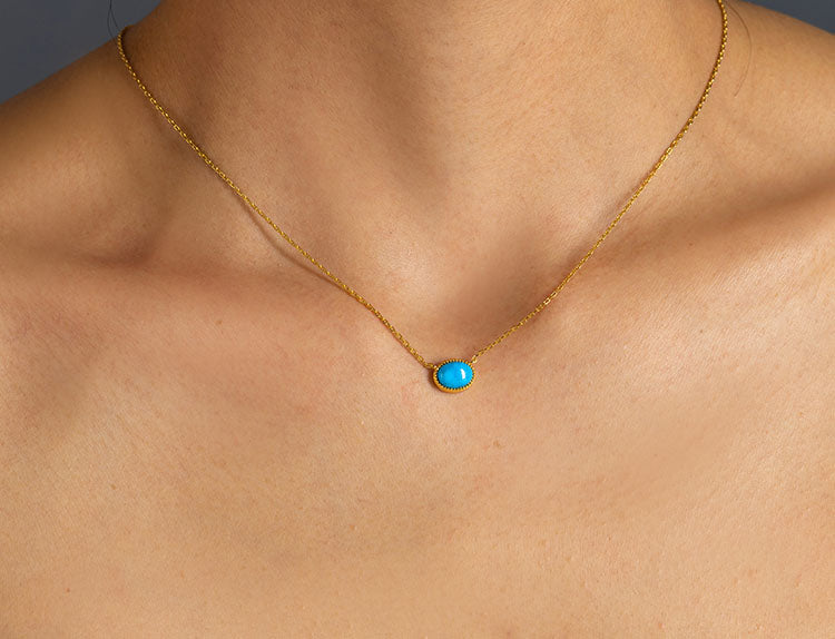 Minimalist Tibetan Natural Turquoise Necklace in 925 Sterling Silver