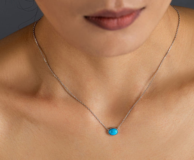 Minimalist Tibetan Natural Turquoise Necklace in 925 Sterling Silver