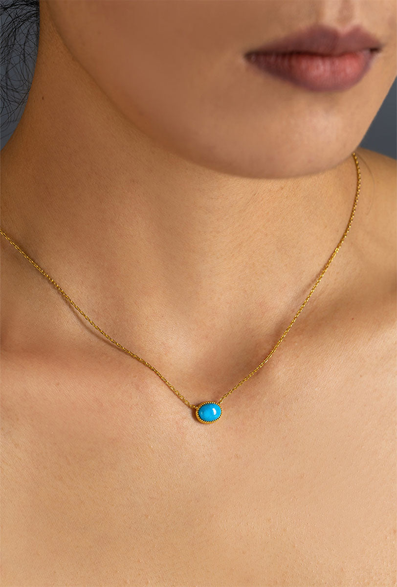 Minimalist Tibetan Natural Turquoise Necklace in 925 Sterling Silver