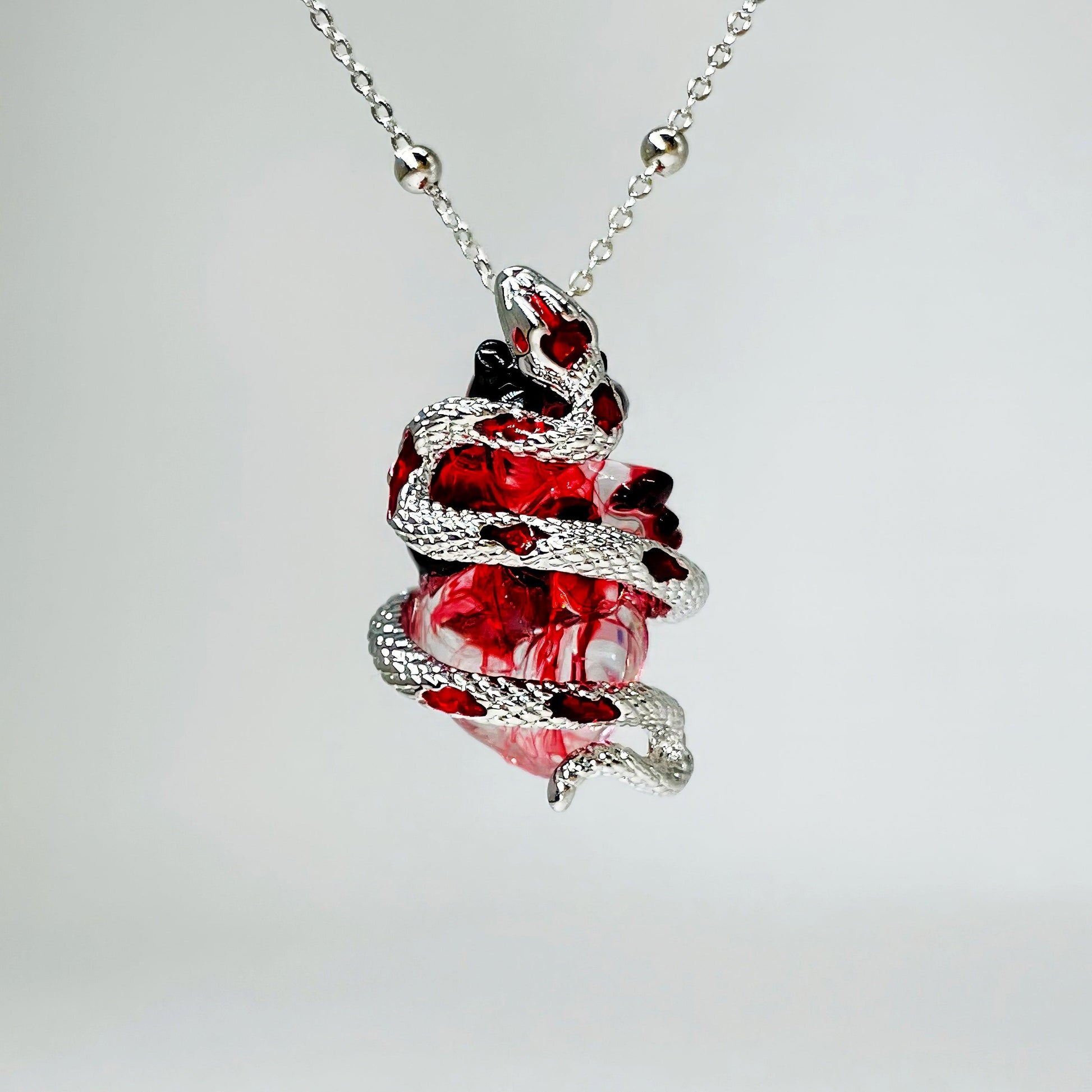 Silver Snake Wrapped Heart Pendant - LOVELY ROBIN