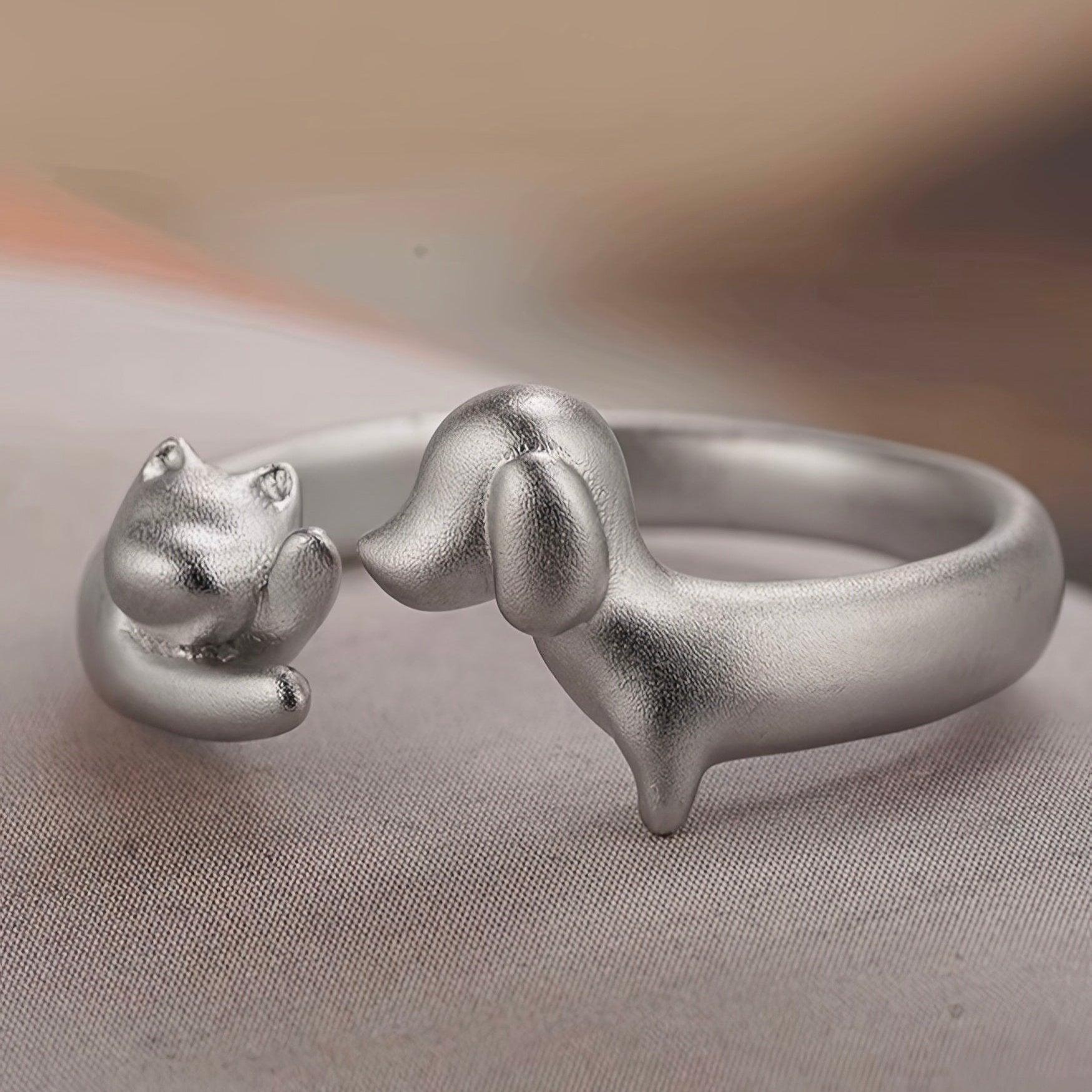 Silver Cat & Dog Ring - LOVELY ROBIN