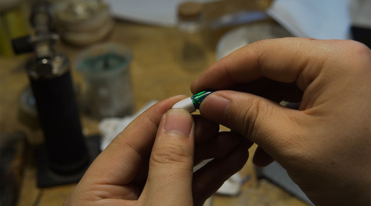 Original Handcrafted Capsule Pendant Necklace with Natural Opal and Solid Silver