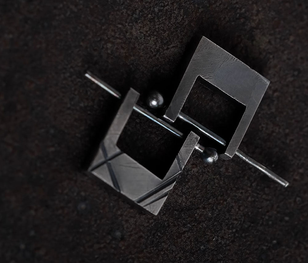 S999 Pure Silver Handmade Geometric Stud Earrings with Textured Square Design