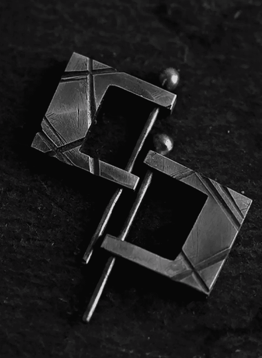 S999 Pure Silver Handmade Geometric Stud Earrings with Textured Square Design