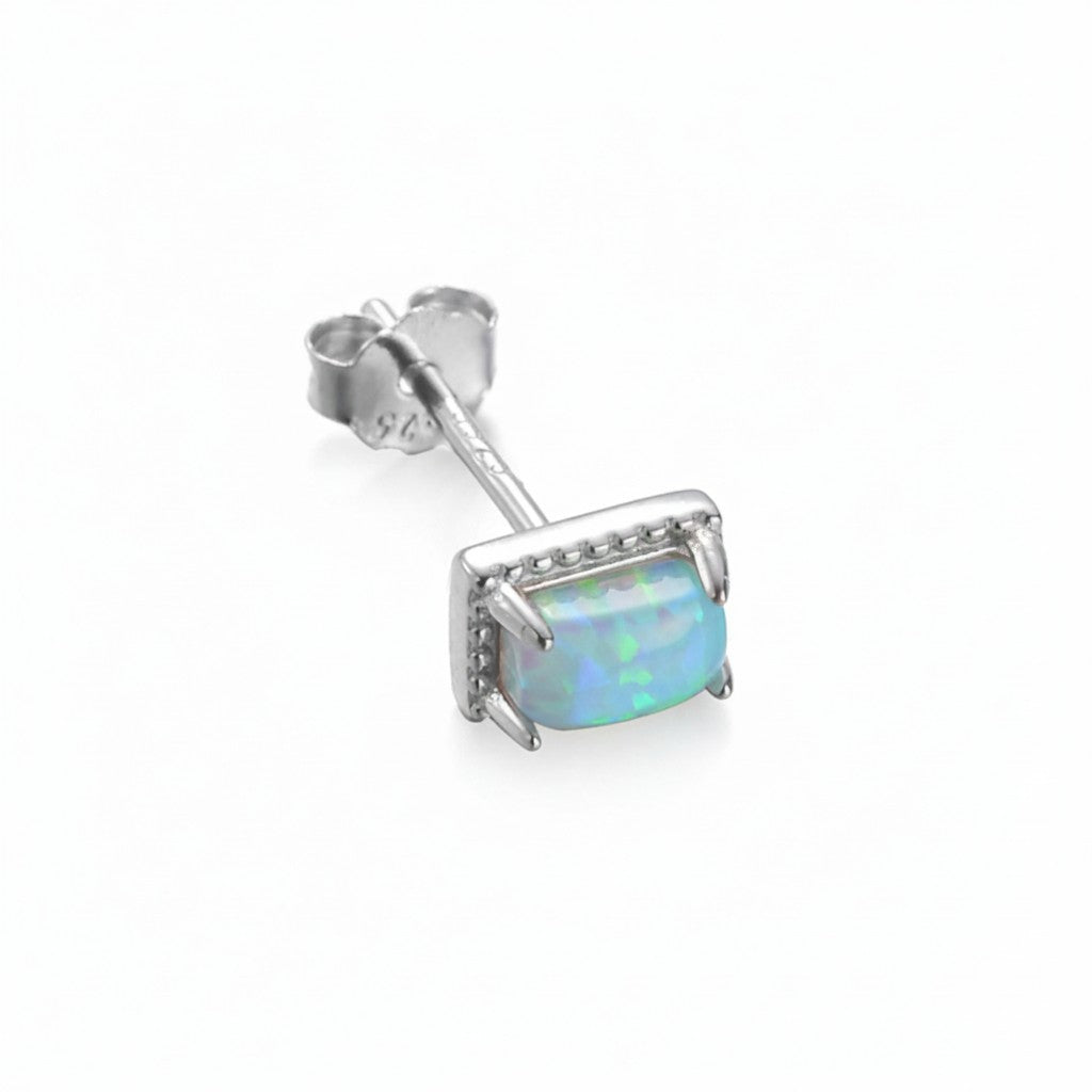 Sterling Silver Opal Stud Earrings – Natural Fire Opal in 925 Silver Setting