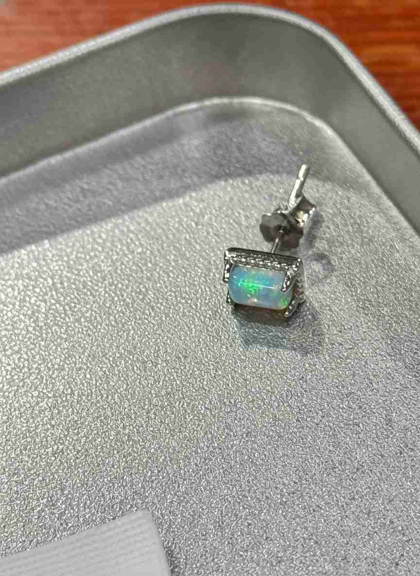 Sterling Silver Opal Stud Earrings – Natural Fire Opal in 925 Silver Setting