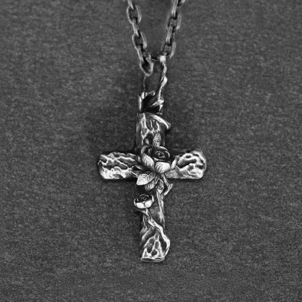 Thorn-Flower-Cross-Pendant-Necklace-in-S999-Sterling-Silver_14