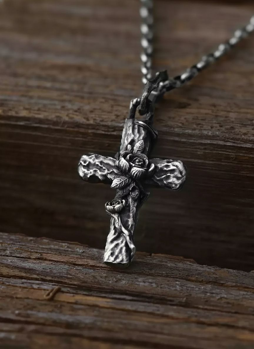 Thorn-Flower-Cross-Pendant-Necklace-in-S999-Sterling-Silver_3