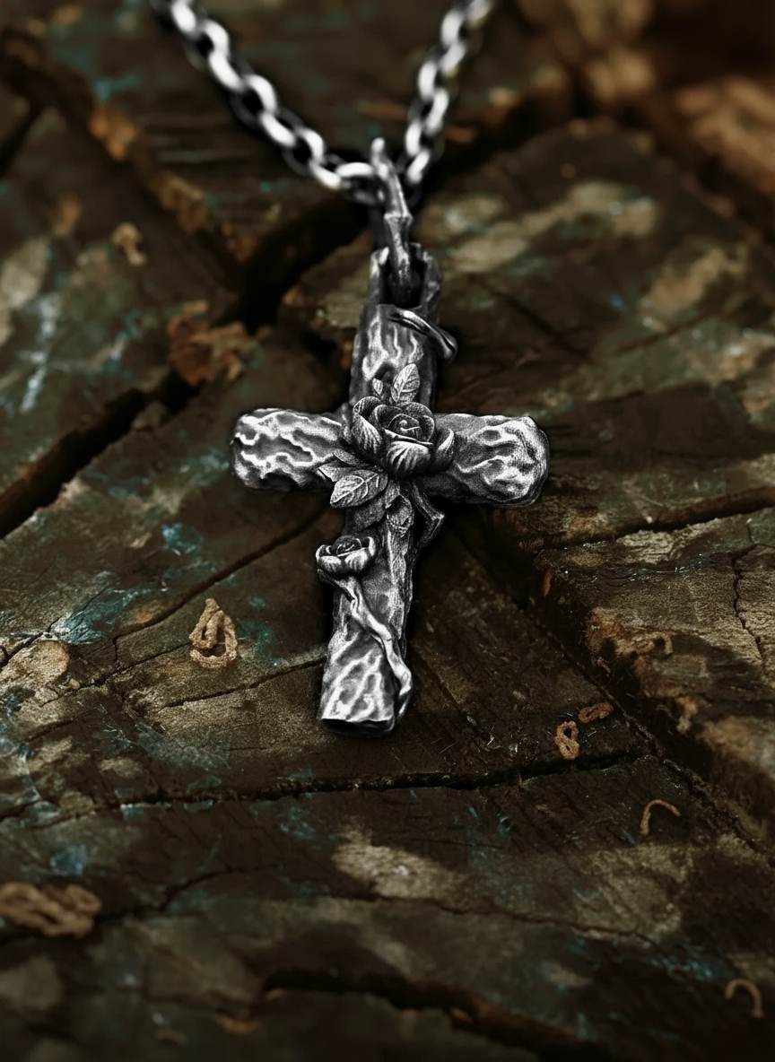 Thorn-Flower-Cross-Pendant-Necklace-in-S999-Sterling-Silver_6