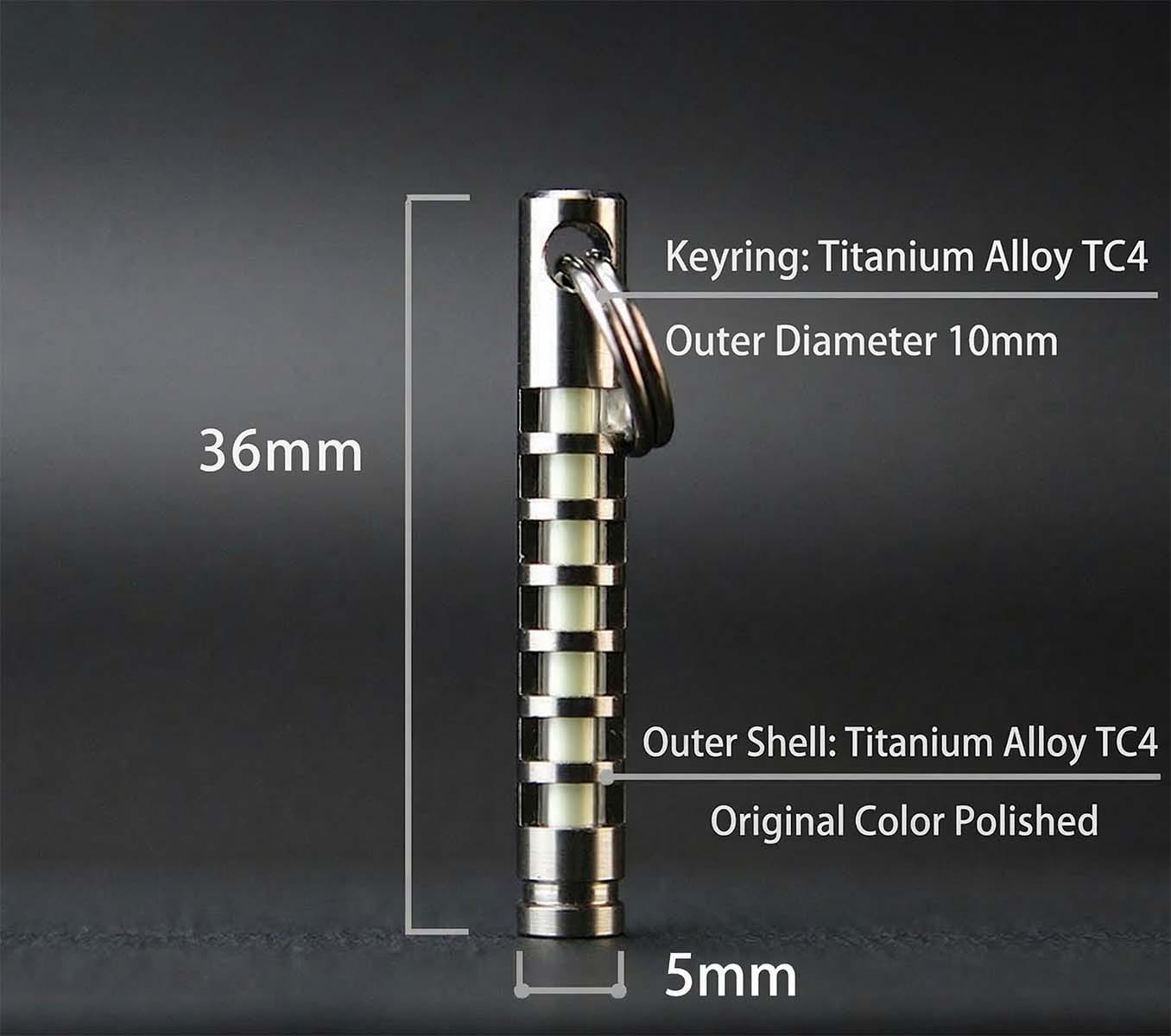 Titanium Tritium Glow Keychain Pendant 25 Year Self Illuminating Capsule