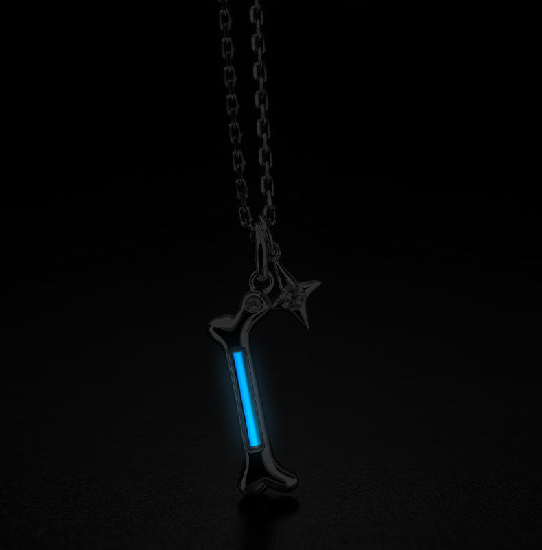 Tritium Self-Luminous Sterling Silver Dog Bone Necklace