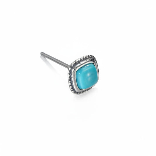 Vintage Tibetan Style Turquoise Stud Earrings in 925 Sterling Silver