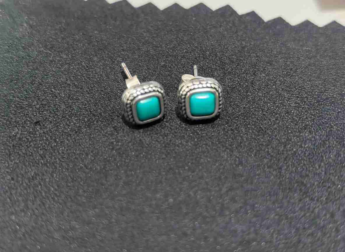 Vintage Tibetan Style Turquoise Stud Earrings in 925 Sterling Silver
