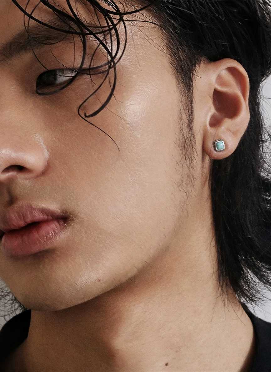 Vintage Tibetan Style Turquoise Stud Earrings in 925 Sterling Silver