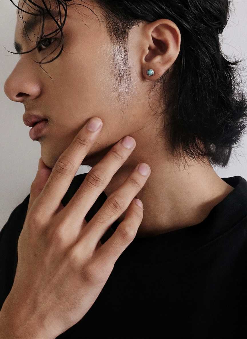 Vintage Tibetan Style Turquoise Stud Earrings in 925 Sterling Silver