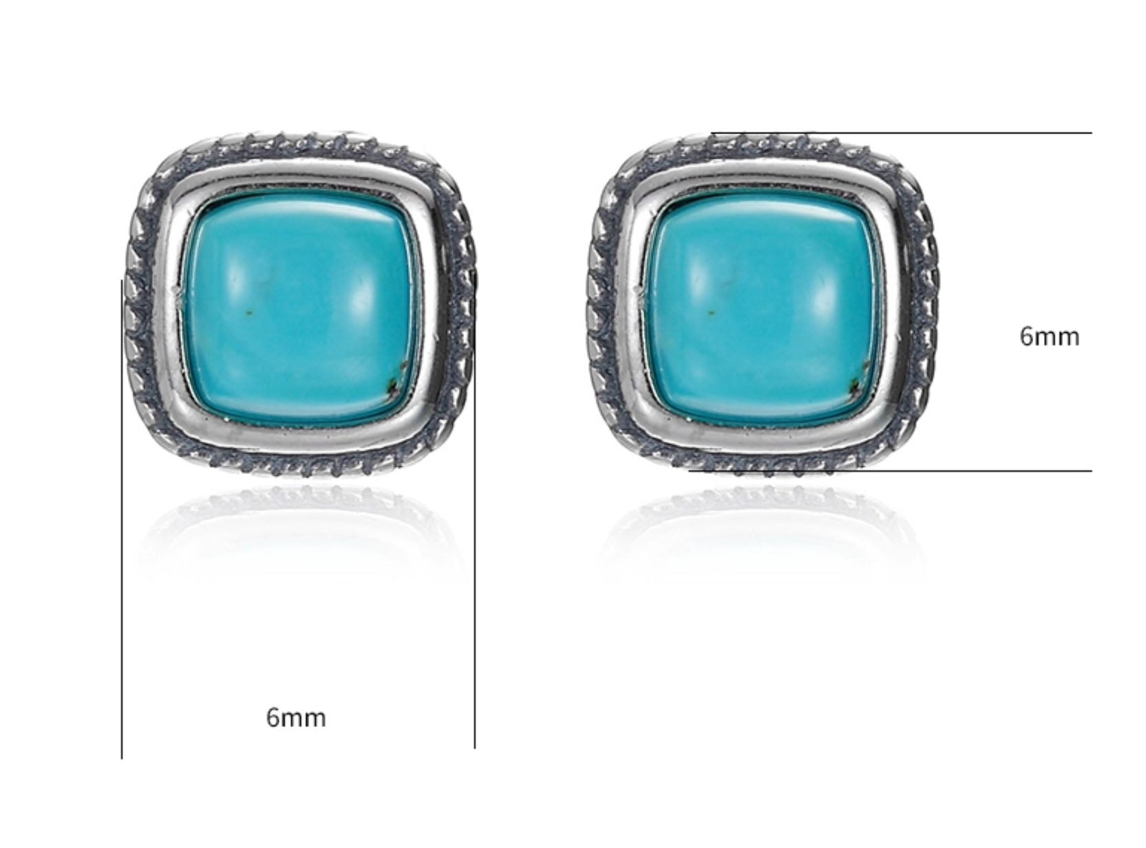 Vintage Tibetan Style Turquoise Stud Earrings in 925 Sterling Silver