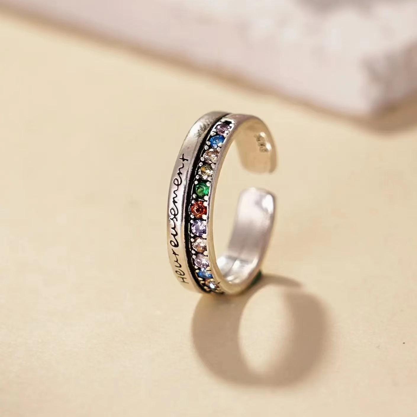 "Luck" Vintage Colorful Silver Ring - LOVELY ROBIN