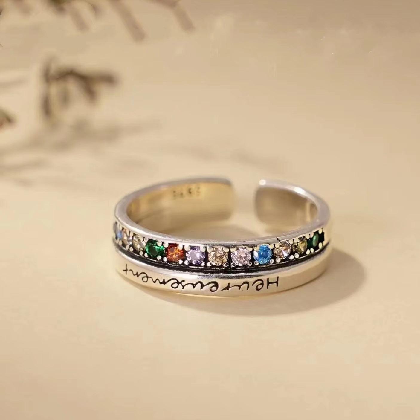 "Luck" Vintage Colorful Silver Ring - LOVELY ROBIN