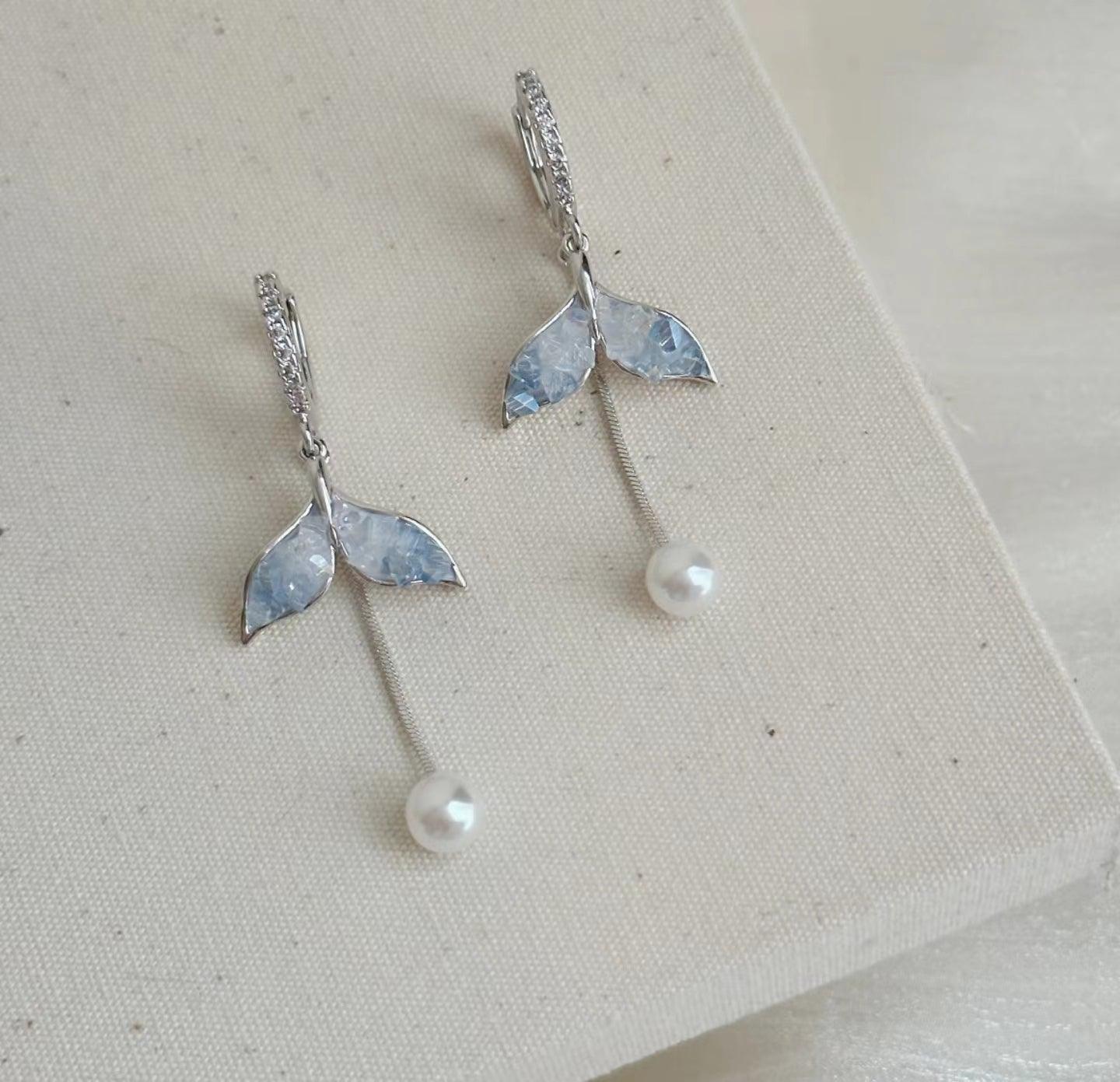 "Daughter of the Sea" Fish Tail Pearl Long Earrings - LOVELY ROBIN