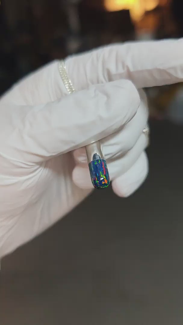 Original Handcrafted Capsule Pendant Necklace with Natural Opal and Solid Silver