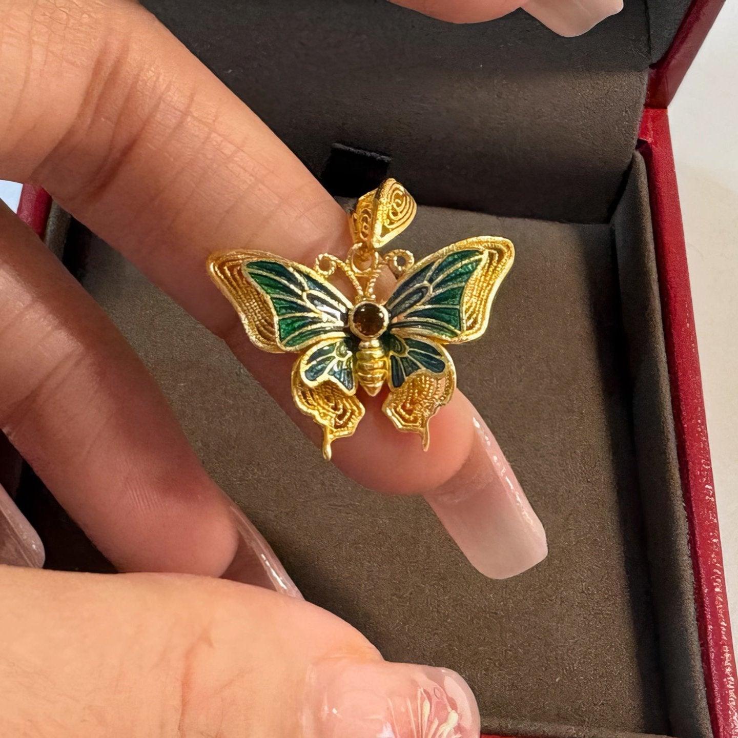 Dreamweaver Butterfly - Gold & Enamel Pendant - LOVELY ROBIN