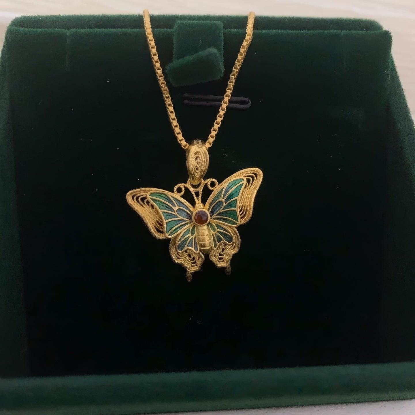 Dreamweaver Butterfly - Gold & Enamel Pendant - LOVELY ROBIN