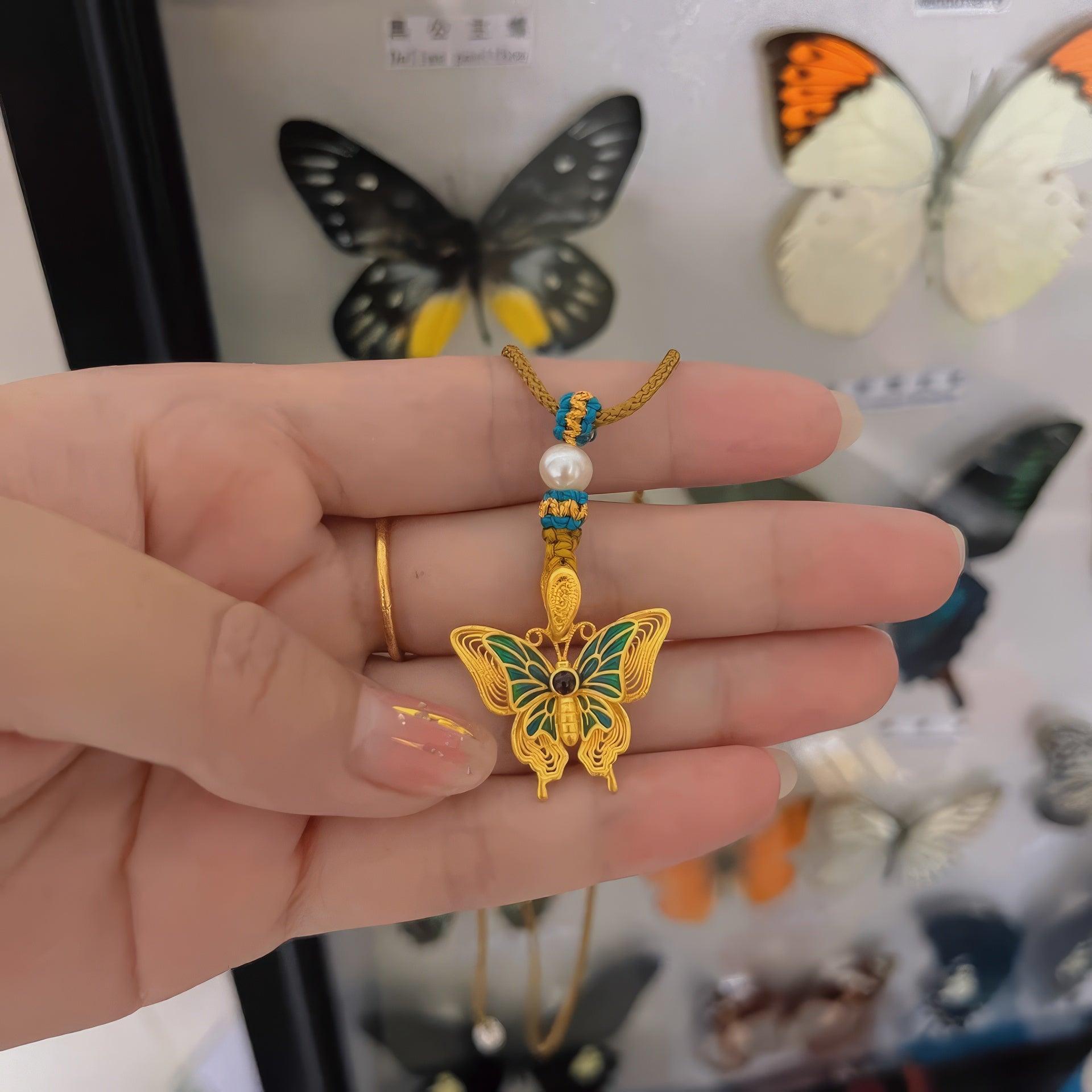 Dreamweaver Butterfly - Gold & Enamel Pendant - LOVELY ROBIN